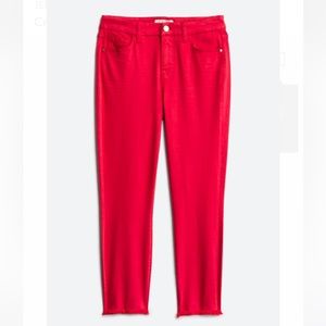 JEN7 BY 7 FOR ALL MANKIND Cropped Frayed Hem Skinny Jean, Red, size 14–like new